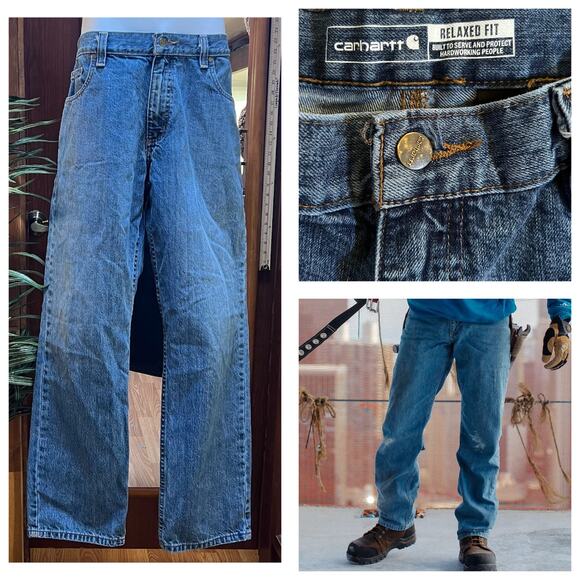Carhartt Relaxed Fit Straight Jeans | Men's 38x30 | Classic Denim Workwear Pants - Picture 12 of 12